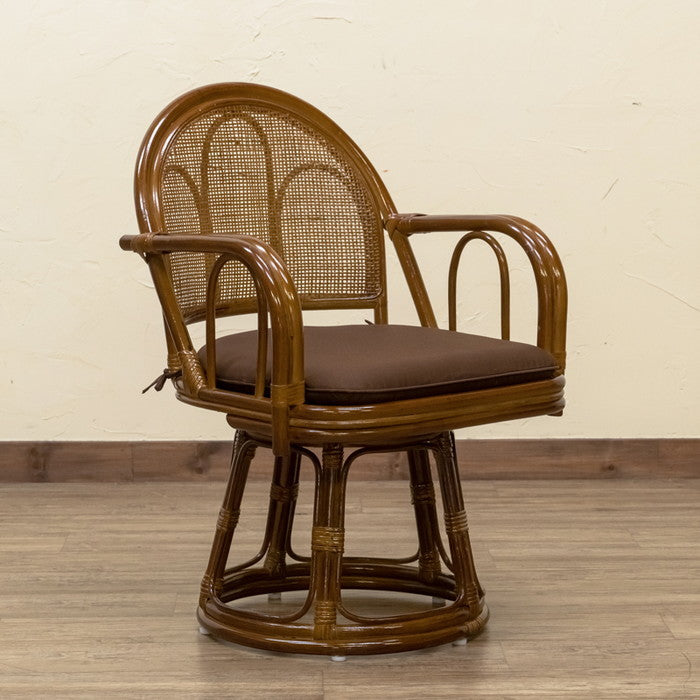 ラタン 回転座椅子 ハイタイプ BR/HN ブラウン ハニー sk-im15の画像