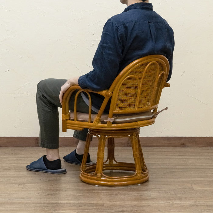 ラタン 回転座椅子 ハイタイプ BR/HN ブラウン ハニー sk-im15の画像