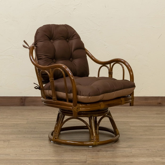 ラタン クッションリバーシブル回転座椅子 BR/HN ブラウン ハニー sk-im18の画像