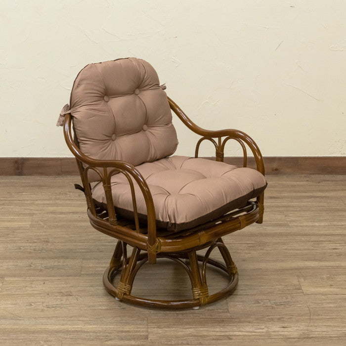 ラタン クッションリバーシブル回転座椅子 BR/HN ブラウン ハニー sk-im18の画像