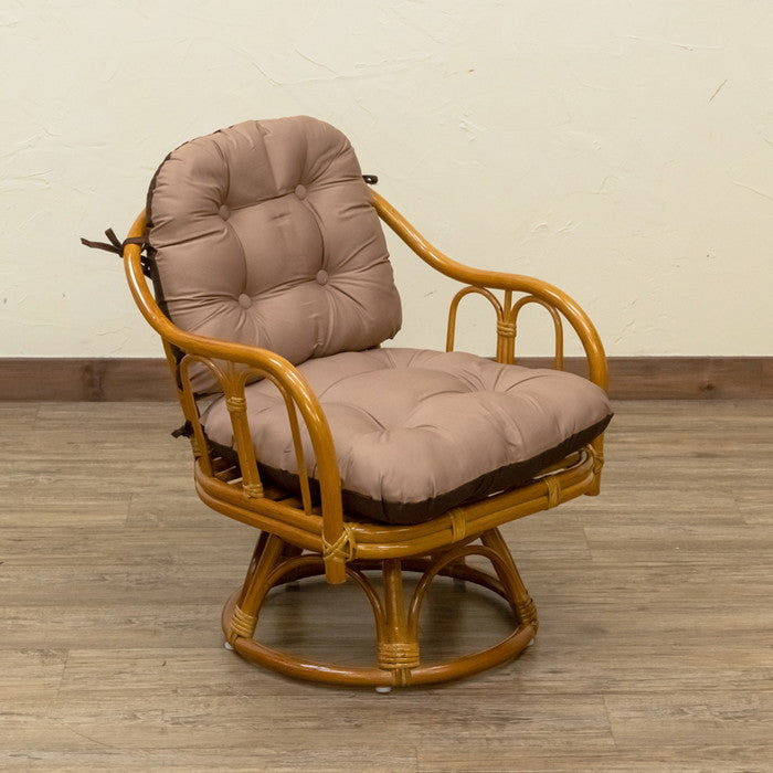 ラタン クッションリバーシブル回転座椅子 BR/HN ブラウン ハニー sk-im18の画像