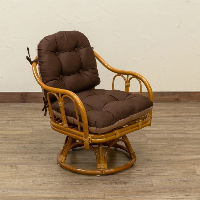 ラタン クッションリバーシブル回転座椅子 BR/HN ブラウン ハニー sk-im18の画像