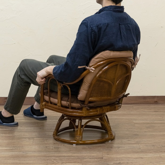 ラタン クッションリバーシブル回転座椅子 BR/HN ブラウン ハニー sk-im18の画像