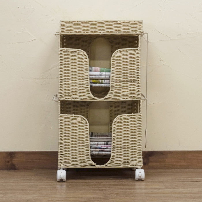 ラタン調 新聞ストッカー BR/IV ブラウン アイボリー sk-tme21の画像