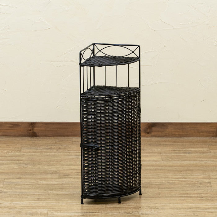 ラタン調 コーナー ラック 2段 DBR/WH ダークブラウン ホワイト sk-tme66の画像