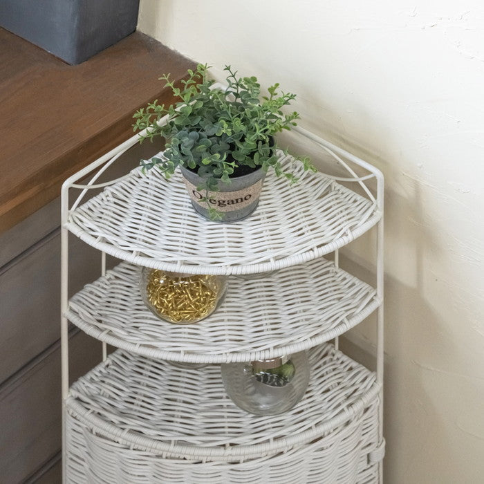 ラタン調 コーナー ラック 3段 DBR/WH ダークブラウン ホワイト sk-tme79の画像