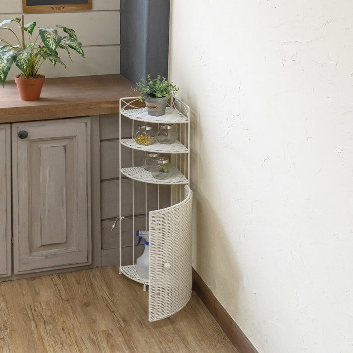 ラタン調 コーナー ラック 3段 DBR/WH ダークブラウン ホワイト sk-tme79の画像