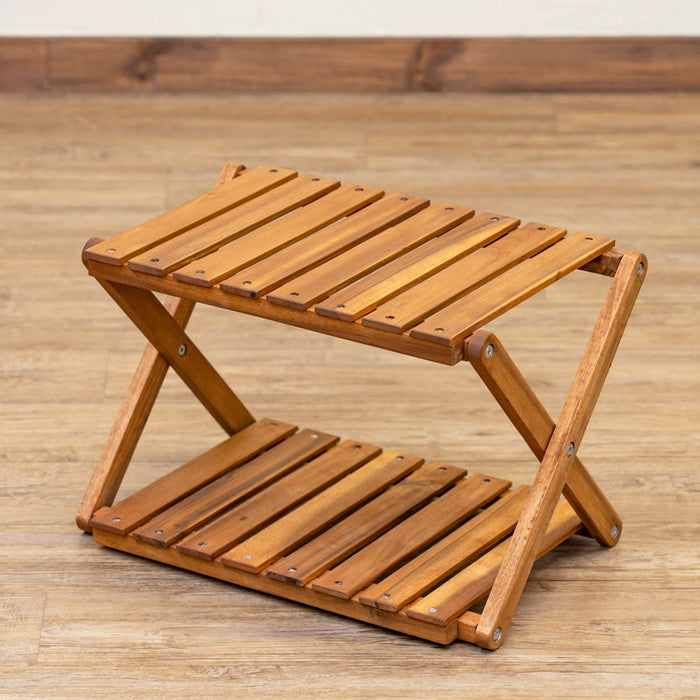 アカシア 折り畳みラック 2段 ブラウン sk-unl22の画像