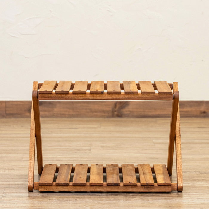 アカシア 折り畳みラック 2段 ブラウン sk-unl22の画像