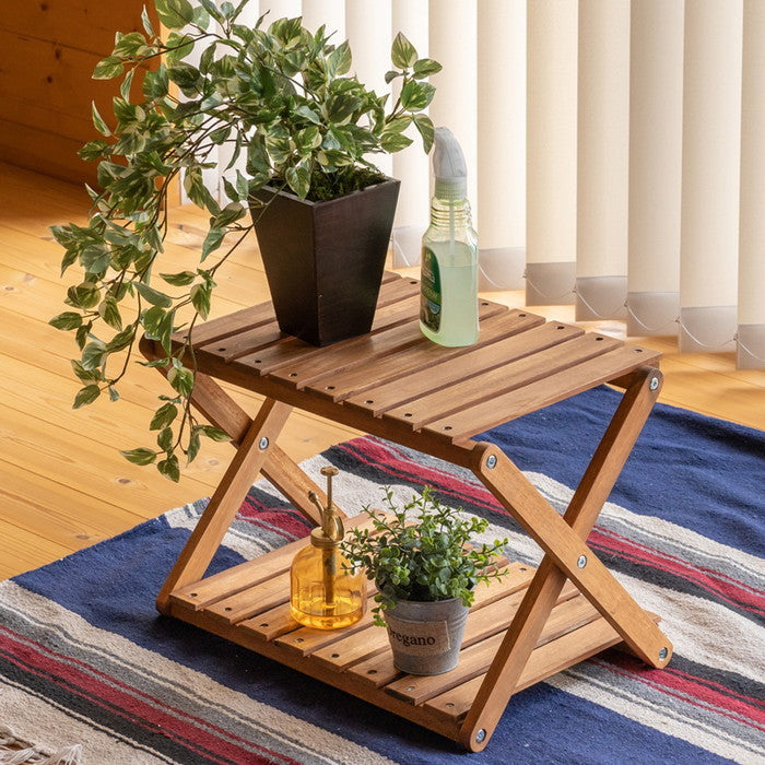 アカシア 折り畳みラック 2段 ブラウン sk-unl22の画像