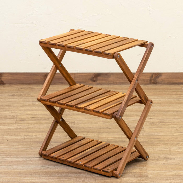 アカシア 折り畳みラック 3段 ブラウン sk-unl23の画像