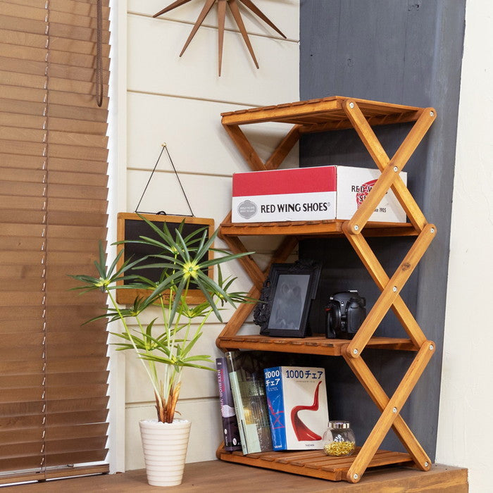 アカシア 折り畳みラック 4段 ブラウン sk-unl24の画像