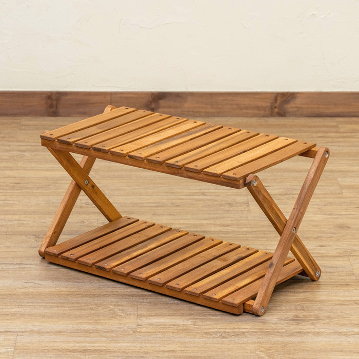 アカシア 折り畳みラック 2段 ワイド ブラウン sk-unl25の画像