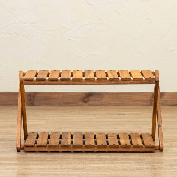 アカシア 折り畳みラック 2段 ワイド ブラウン sk-unl25の画像