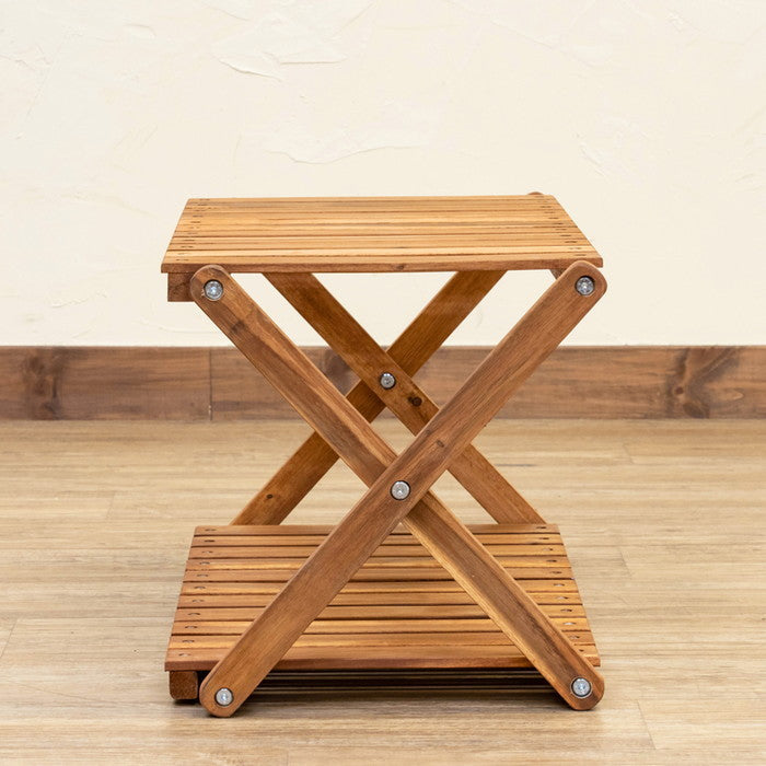 アカシア 折り畳みラック 2段 ワイド ブラウン sk-unl25の画像