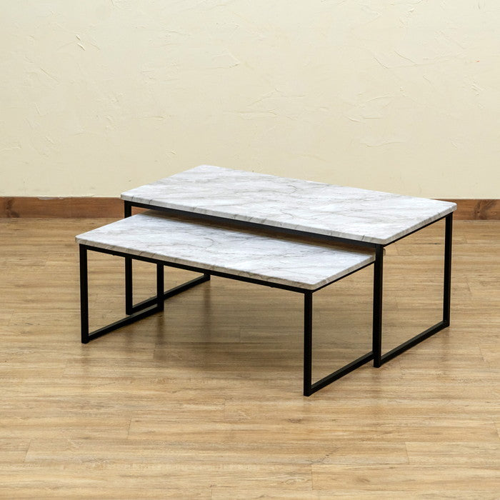 Quincy センターテーブル2点セット MWH/OAK/VBR ヴィンテージブラウン マーブルホワイト オーク sk-utk21の画像