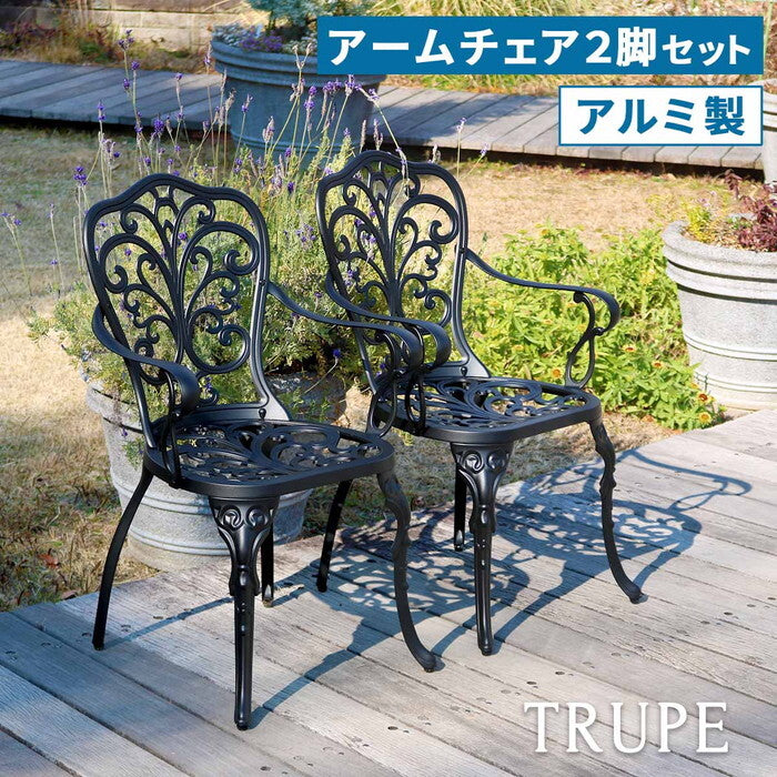 アルミ製アームチェア2脚セット トルペ BKS-C5289-2P チェア 椅子 スツール ファニチャー アルミ ガーデン 屋外 庭 ベランダ アウトドア 黒 ブラック smi-bks-c5289-2pの画像