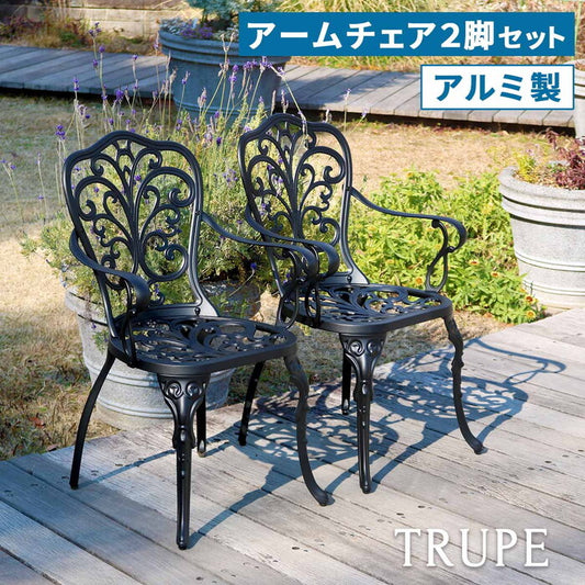 アルミ製アームチェア2脚セット トルペ BKS-C5289-2P チェア 椅子 スツール ファニチャー アルミ ガーデン 屋外 庭 ベランダ アウトドア 黒 ブラック smi-bks-c5289-2pの画像