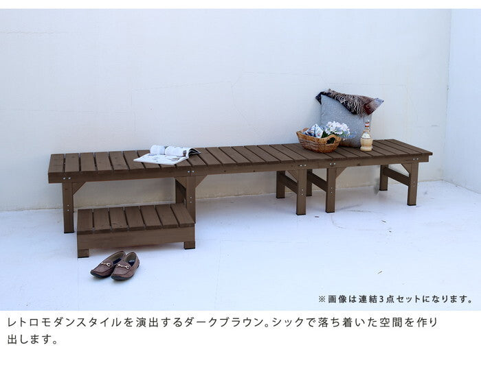 ユニット縁台ベンチ hiyori ひより ステップセット 幅174・奥行55 ウッドデッキ 簡単組立 縁側 DIY 木製 天然木 庭 ベランダ マンション おしゃれ ガーデン 屋外 家具 ライトブラウン ダークブラウン アウトドアリビング ベンチ 木製縁台 smi-de-17455stpの画像