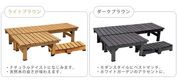デッキ縁台180×58 3点セット ウッドデッキ風 簡単 縁側 本格的 DIY 木製 天然木 庭 ベランダ マンション おしゃれ 小型 北欧 ガーデン 屋外 家具 ライトブラウン ダークブラウン smi-de-18058-3psetの画像