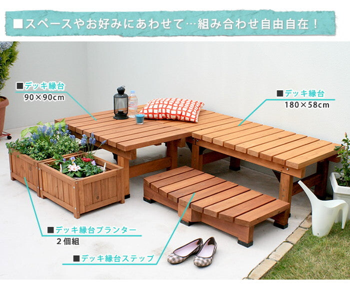 デッキ縁台プランター2個組 プランター プランターカバー DIY 木製 天然木 庭 ベランダ マンション おしゃれ 北欧 ナチュラル ガーデニング 屋外 smi-dep-2lb45の画像