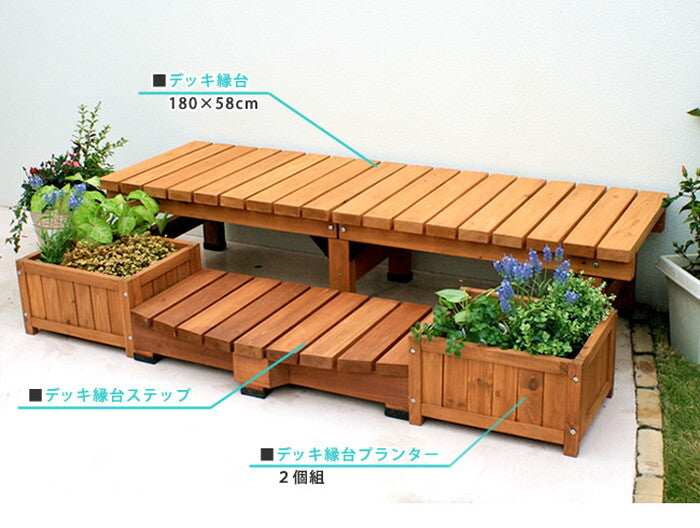 デッキ縁台プランター2個組 プランター プランターカバー DIY 木製 天然木 庭 ベランダ マンション おしゃれ 北欧 ナチュラル ガーデニング 屋外 smi-dep-2lb45の画像