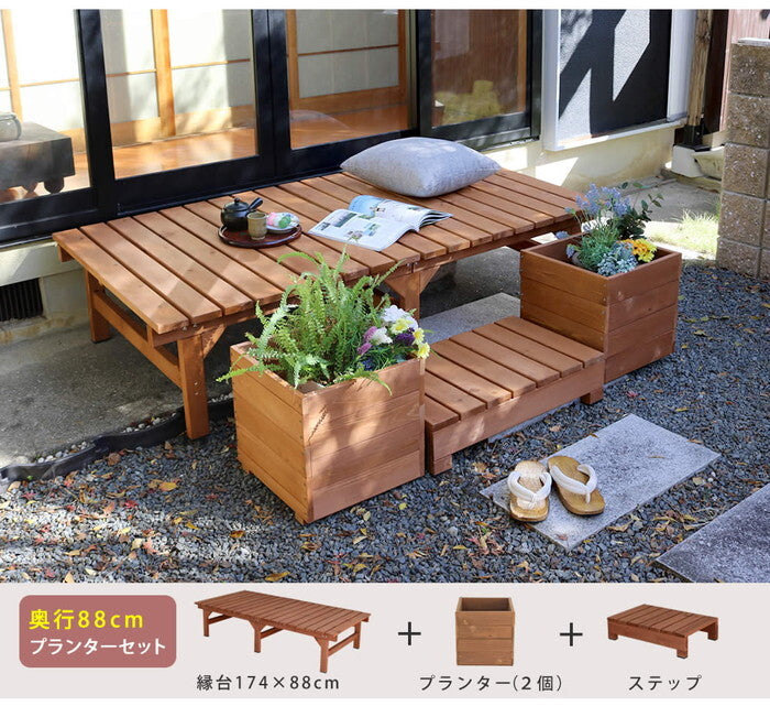 天然木プランター 幅36 2個組 hiyori ひより ウッドデッキ 簡単組立 縁側 DIY 木製 天然木 庭 ベランダ マンション おしゃれ ガーデン 屋外 家具 ライトブラウン ダークブラウン アウトドアリビング ベンチ 木製縁台 smi-dep-36-2pの画像