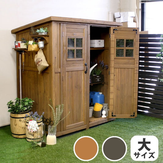 カントリー小屋 大サイズ 物置 倉庫 収納庫 天然木 木製 庭 物入れ おしゃれ 大型 北欧 ナチュラル ガーデニング キャンプ スポーツ 屋外 家具 ライトブラウン ダークブラウン smi-dns-0177の画像
