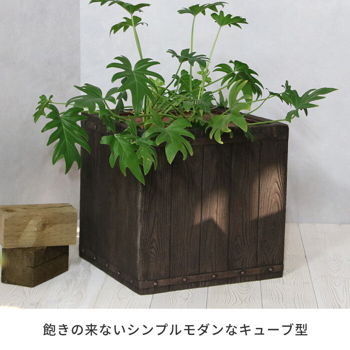 FARBOR ファーバー 木調FRPプランター 幅40 角型 E002-CU400 奥行40 高さ40 植木鉢 プランター 木製 ウッド 軽量 大型 37L カバー 庭 ガーデン インテリア 室内 店舗 おしゃれ smi-e002-cu400の画像