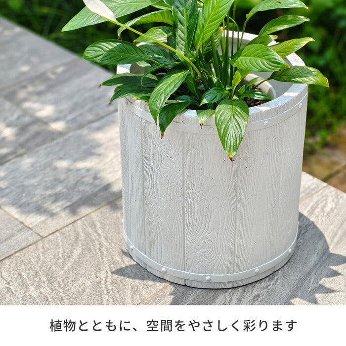 FARBOR ファーバー 木調FRPプランター 幅40 丸型 E002-EN400 直径38 高さ40 植木鉢 プランター 木製 ウッド 軽量 大型 25L カバー 庭 ガーデン インテリア 室内 店舗 おしゃれ smi-e002-en400の画像