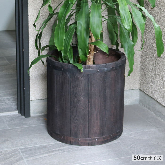 FARBOR ファーバー 木調FRPプランター 幅50 丸型 E002-EN500 直径48 高さ50 植木鉢 プランター 木製 ウッド 軽量 大型 51L カバー 庭 ガーデン インテリア 室内 店舗 おしゃれ smi-e002-en500の画像