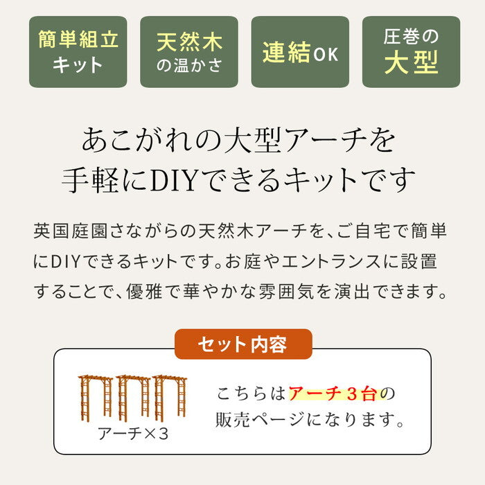 天然木製アーチ 190 3台 Flex Pergola フレックス パーゴラ FLPG-R1900-3P アーチ 大型 木製 ウッド 門 ゲート パーゴラ diy バラ 棚 オベリスク 幅190 smi-flpg-r1900-3pの画像