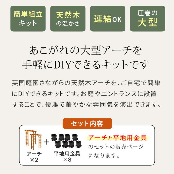 天然木製アーチ 190 2台 平地用金具セット Flex Pergola フレックス パーゴラ FLPG-R1900HB-2PSET アーチ 大型 木製 ウッド 門 ゲート パーゴラ diy バラ 棚 オベリスク 幅190 smi-flpg-r1900hb-2psetの画像