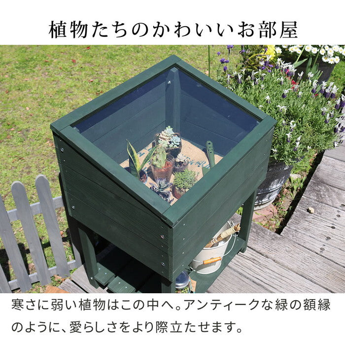 木製窓付グリーンハウス 温室 OWN オウン GRH45DGR 温室 木製 ウッド 簡易 観葉植物 多肉植物 ガーデン 園芸 おしゃれ 飼育 ケース 保温 smi-grh45の画像