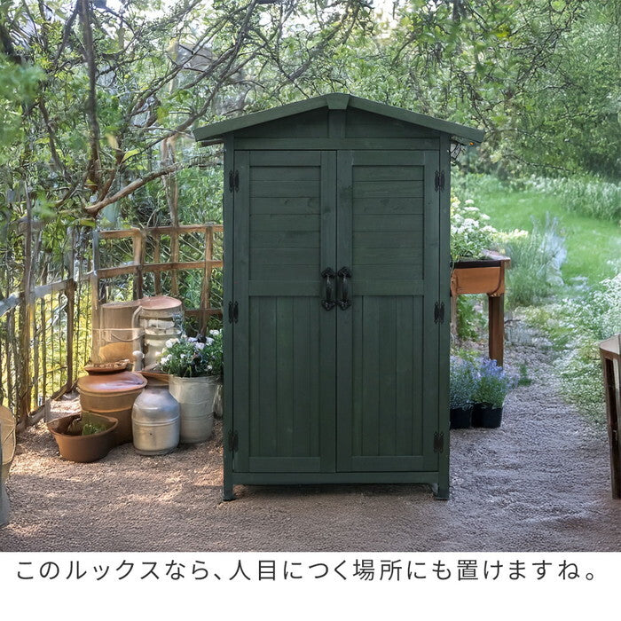 三角屋根収納庫 KGRS1600 160cm 木製 ウッド 物置 木製物置 収納庫 屋外 収納 倉庫 スリム diy ベランダ 庭 ナチュラル おしゃれ smi-kgrs1600-2の画像