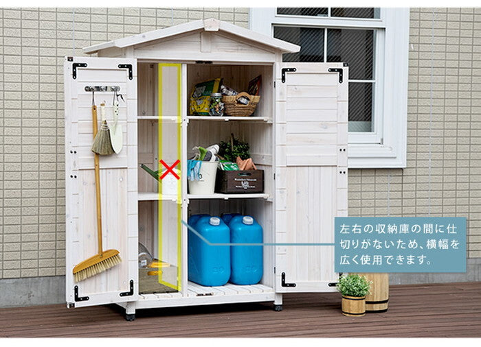 三角屋根収納庫 物置 倉庫 収納庫 天然木 木製 庭 物入れ おしゃれ 大型 北欧 ナチュラル ガーデニング キャンプ スポーツ 屋外 家具 ライトブラウン ホワイト smi-kgrs1600の画像