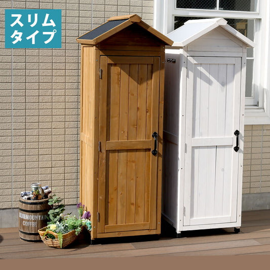 三角屋根スリム収納庫 物置 倉庫 収納庫 天然木 木製 庭 物入れ おしゃれ 大型 北欧 ナチュラル ガーデニング キャンプ スポーツ 屋外 家具 ライトブラウン/ホワイト smi-kgrs1600sの画像