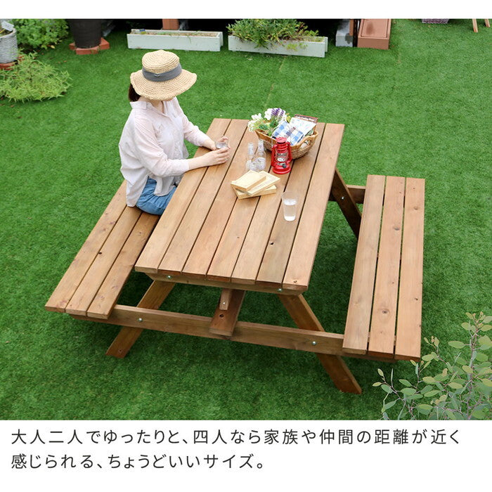 日本製ひのきピクニックテーブル 防腐加工 ブラウン smi-kspm-149brnの画像