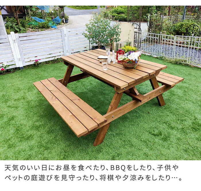 日本製ひのきピクニックテーブル 防腐加工 ブラウン smi-kspm-149brnの画像