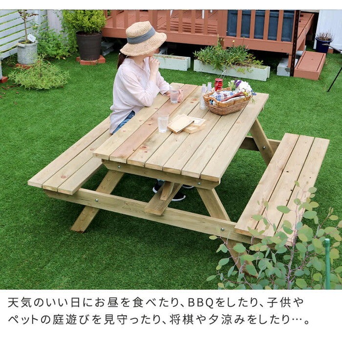 日本製ひのきピクニックテーブル 防腐加工 無塗装 smi-kspm-149ntuの画像
