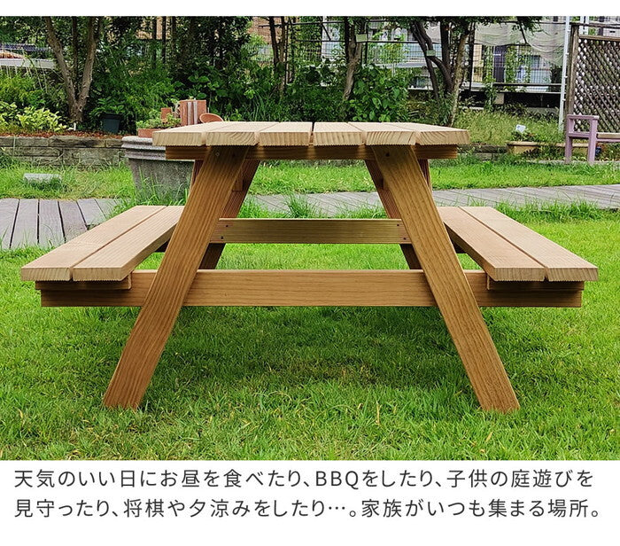 日本製ニュージーランドパインピクニックテーブル 幅147 防腐加工 無塗装 smi-nkpm-147ntuの画像
