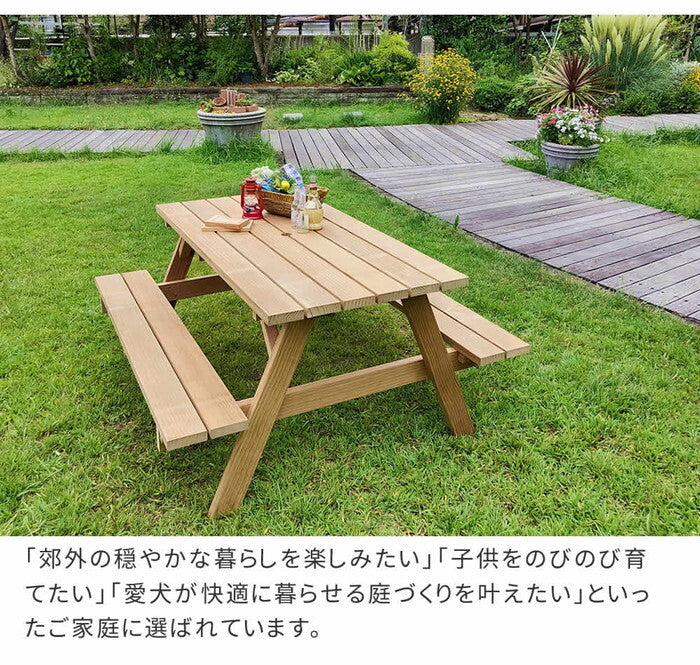 日本製ニュージーランドパインピクニックテーブル 幅147 防腐加工 無塗装 smi-nkpm-147ntuの画像
