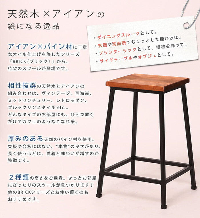 ブリック 天然木製スツール ロータイプ 完成品 アンティーク モダン ナチュラル ミッドセンチュリー ウッド スタイリッシュ シンプル インテリア 家具 天然 おしゃれ カフェ 北欧 smi-pr-bs49loの画像