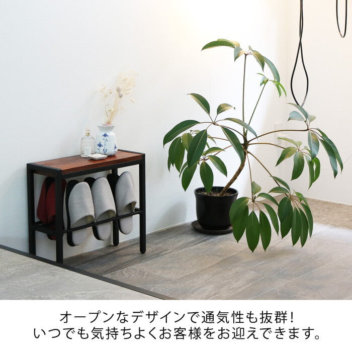 BRICK ブリック コンパクト収納付き天然木ベンチ 幅50cm PR-E500BRN 幅50 奥行19 高さ45 玄関 ラック スツール 椅子 スリム コンパクト 靴 スリッパ 棚 腰掛け スタンド 収納 おしゃれ smi-pr-e500の画像
