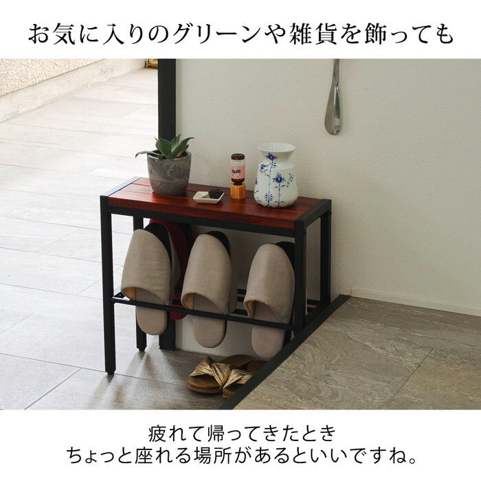 BRICK ブリック コンパクト収納付き天然木ベンチ 幅50cm PR-E500BRN 幅50 奥行19 高さ45 玄関 ラック スツール 椅子 スリム コンパクト 靴 スリッパ 棚 腰掛け スタンド 収納 おしゃれ smi-pr-e500の画像