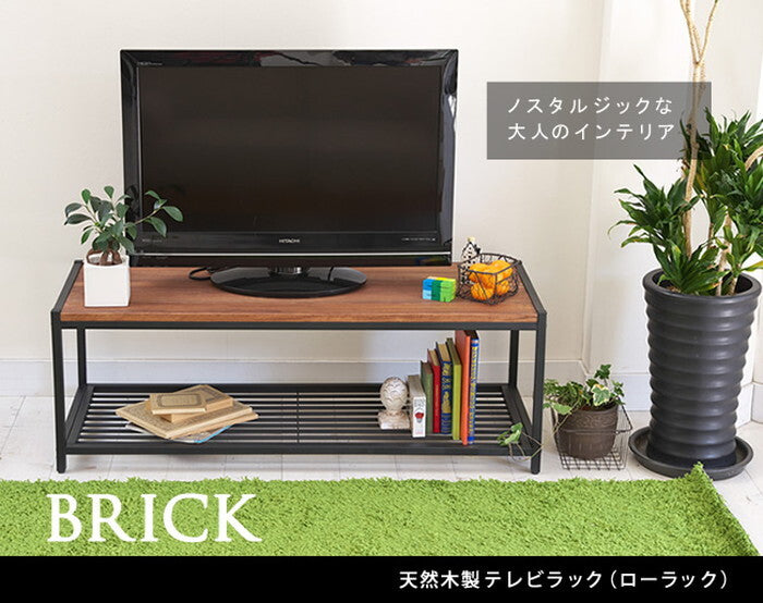 天然木製テレビラック ローラック 簡単組立 テレビボード アンティーク モダン ナチュラル ミッドセンチュリー ウッド スタイリッシュ シンプル シェルフ ラック インテリア 家具 天然 おしゃれ カフェ 北欧 木目 smi-pr-tv1130brnの画像