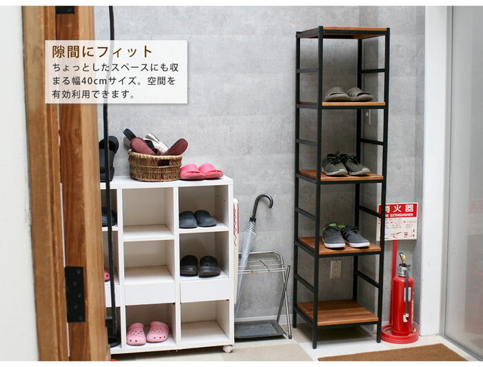 木製 アイアン ラック シェルフ ブリック / brick ラックシリーズ5段 40×40×175 PRU-4040175 天然木 簡単組立 モダン アンティーク カフェ 収納 ウッドラック インテリアラック 棚 ブラウン オープンラック リビング 北欧 幅40cm 奥行40cm smi-pru-4040175の画像
