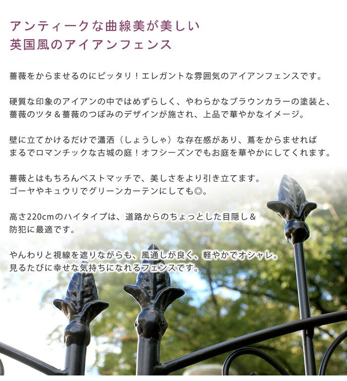アイアンローズフェンス220 ハイタイプ 2枚組 フェンス アイアン ガーデンフェンス ガーデニング 枠 柵 仕切り 目隠し 境目 クラシカル アンティーク トレリス ベランダ つる 薔薇 バラ 朝顔 園芸 ラティス つるバラ 庭誘引 屋外 smi-rs013h-2pの画像