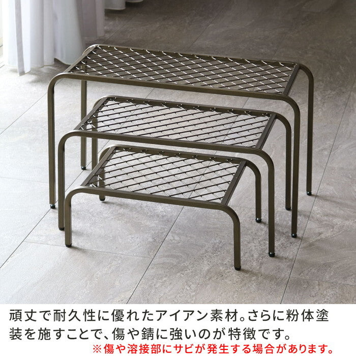 アイアンプランタースタンド TWILL ツイル 中サイズ 2個組 TW005-2P 幅50 高さ25 フラワースタンド 網 脚付き ガーデンラック 鉢置き 園芸ラック 花台 花置き棚 ガーデニング 屋外 室内 玄関 庭 ベランダ smi-tw005-2pの画像