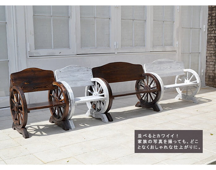 車輪ベンチ 1100 二人掛け 天然木 木製 椅子 チェア 玄関 庭 バルコニー ウッドデッキ 屋外 小型 ガーデニング フラワーラック プランター台 おしゃれ カントリー ブリティッシュ 北欧 ナチュラル 家具 smi-wb-1100の画像
